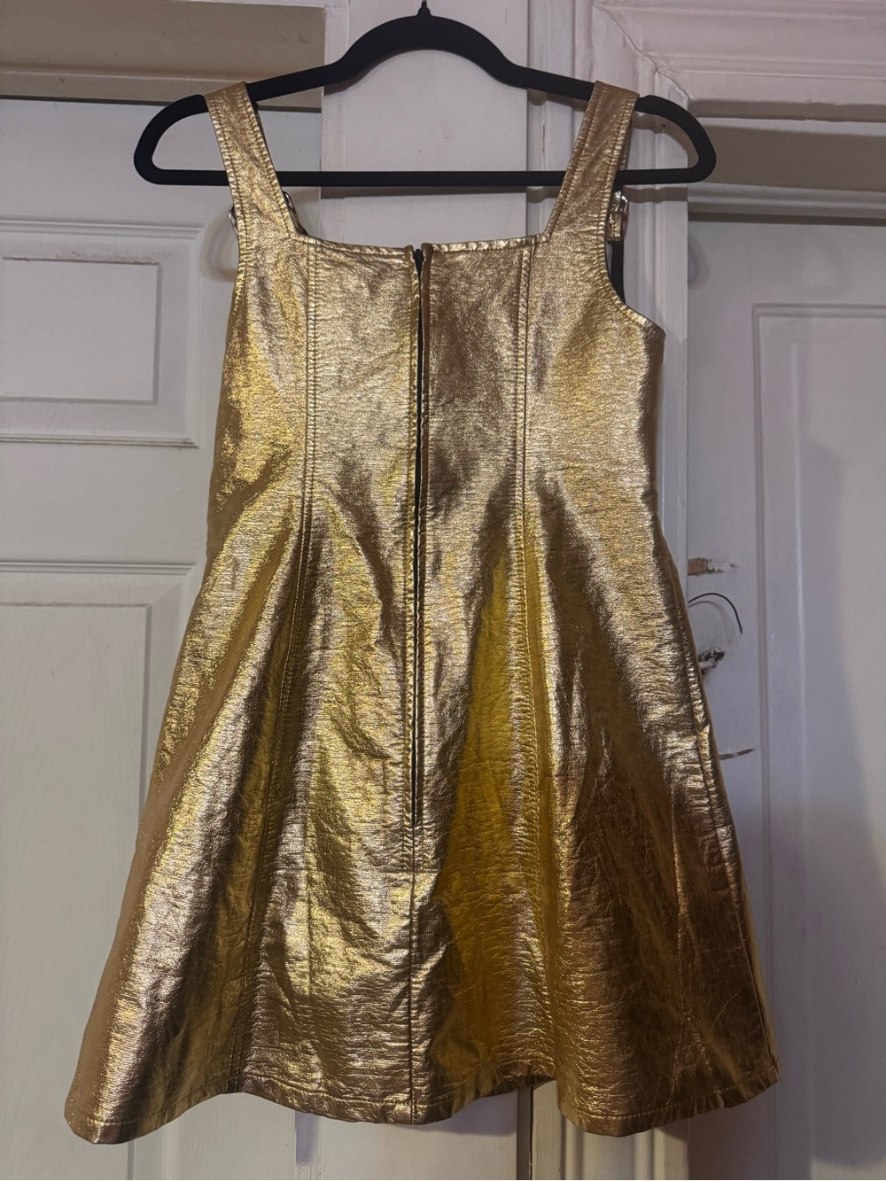 Vintage 90s rare Lip Service Gold Metallic Buckle-Strap Mini Dress goth S - Picture 2 of 8